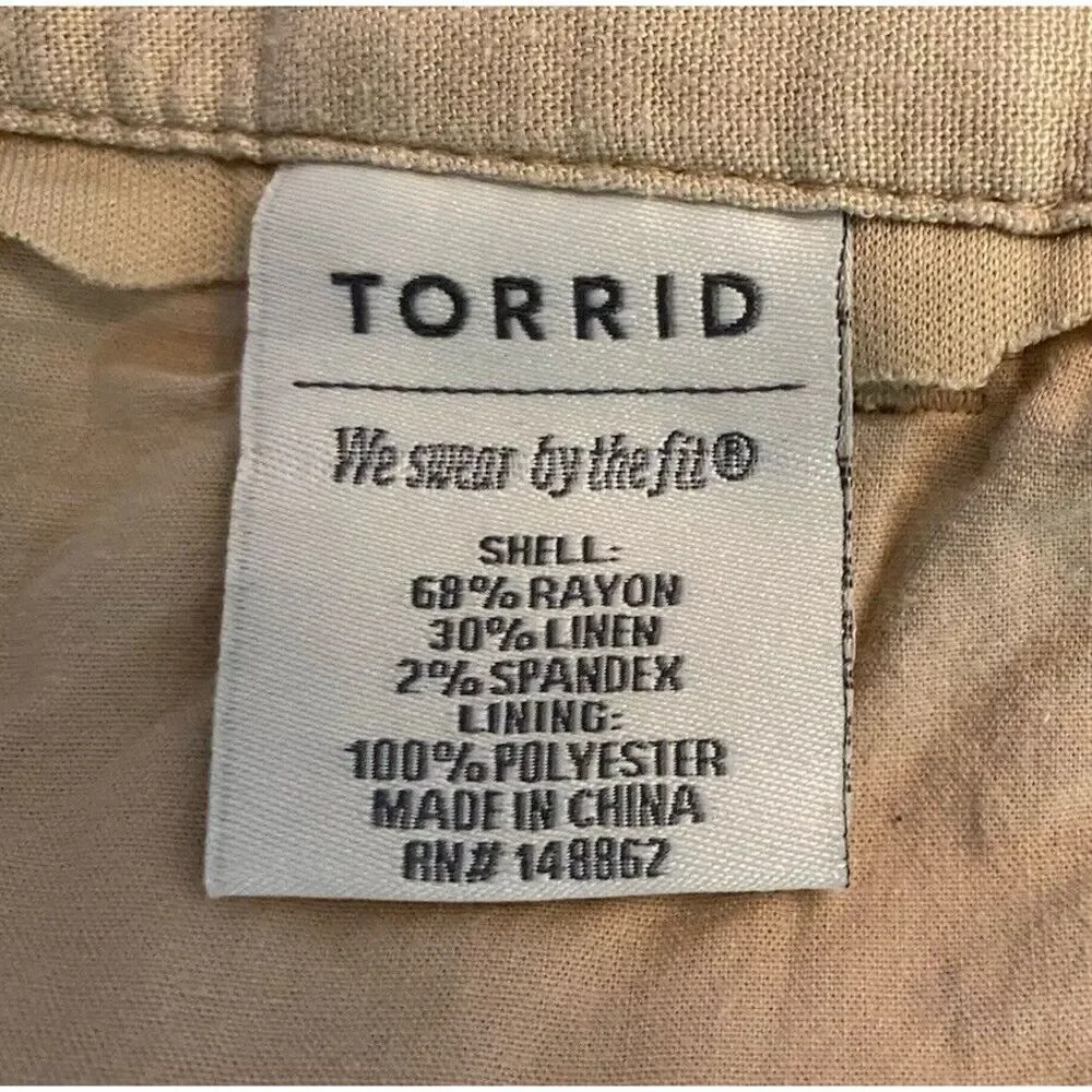 Torrid Women's Linen Blend‎ Shorts Cuffed Tan Beige Size 14 (lining removed)